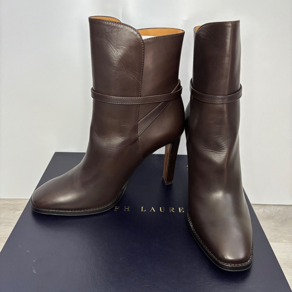 Ralph Lauren Purple Label Nellie Brown Leather Ankle Boots Stiletto Italy 37.5 B